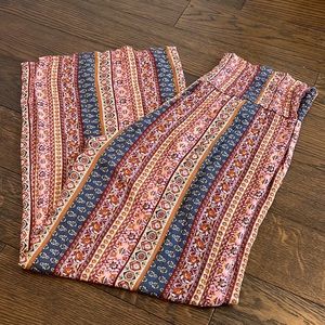 Three Dots Boho Printed Wide Leg Pants High Rise